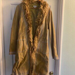 VTG BOHO/CHARLOTTE RUSSE PENNY LANE INSPIRED LEATHER AND FAUX FUR COAT LARGE